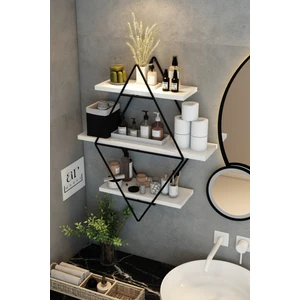 2 Yıl Büyük Boy Duvar Rafı, Baklava Duvar Rafı, Metal Duvar Rafı, Kitaplık Duvar Rafı Beyaz 60 cm 1