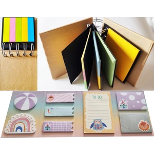 Baykuş  Yapışkanlı Not Kağıdı Seti 8 Farklı Desenli 8X20 Adet+Spiral Sert Kapak Sonsuz Postit Defter