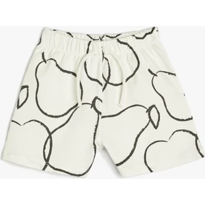 Şort Beli Bağlamalı Lastikli Baskı Detaylı Pamuklu