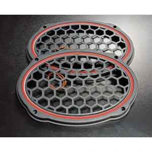 Oval 6x9 Hoparlör Kapağı Plastik Neon Kırmızı Işıklı Vidalı 2 Adet Siyah