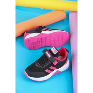 Cırtlı Siyah Fuşya Pudra Kız Çocuk Spor Ayakkabı