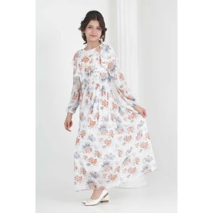 Kız Çocuk  Tam Boy Çiçekli Iç Göstermeyen Astarlı Uzun Şifon ELBISE-ELB-0039