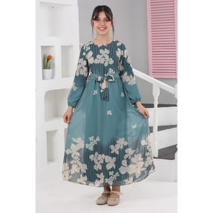 Kız Çocuk Astarlı Tam Boy Çiçek Desenli Iç Göstermeyen Şık ve Rahat Uzun ELBISE-ELB-0040