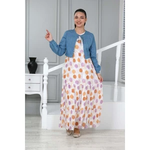 Kız Çocuk Kot Bolerolu Astarlı Puantiyeli Uzun ELBISE-ELB-0029