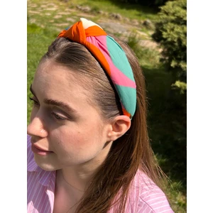 Kumaş Kadın Turuncu Desenli Düğümlü Taç