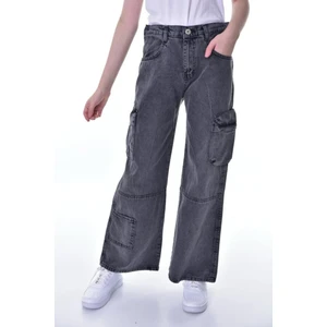 Çocuk Kargo Cep Yüksek Bel Wide Leg Kot PANTOLON-PNT-0038