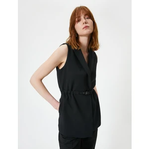 Klasik Yelek V Şal Yaka Kemer Detaylı Cepli