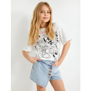 Crop Tişört Mickey Mouse Minnie Mouse Lisanslı Kısa Kollu