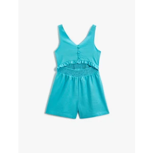 Keten Şort Tulum Pencere Detaylı Askılı Gipeli