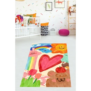 Kalp Güneş Gökkuşağı Çiçek Lale Desenli Yıkanabilir Kaymaz Taban Leke Tutmaz Çocuk Odası Halısık