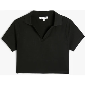 Crop Polo Yaka Tişört Kısa Kollu Slim Fit Kaşkorse Viskon