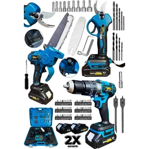 Lieber German 0999 3in1 Joker Set 2x Akülü Şarjlı Dal Ağaç Kesme Testere + Bağ Budama Makası + Akülü Vidalama