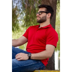 Erkek Kırmızı Petek Tam Esnek Likralı Rahat Ribana Kol Polo Yaka T-Shirt 24Eplysnsp