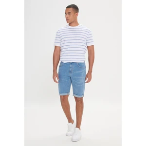 Altınyıldız Classics Erkek Mavi Slim Fit Dar Kesim Pamuklu Esnek Denim Şort