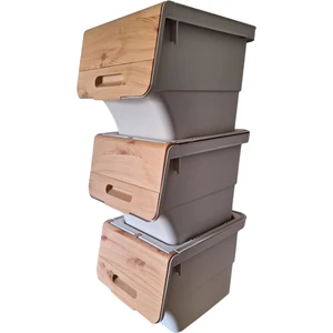 Öz House 12 Litre Bambu Desen Tekerlekli 3*12 Lt 3'lü Set Organizer