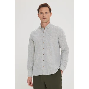 Altınyıldız Classics Erkek Yeşil Slim Fit Dar Kesim %100 Pamuk Armürlü Düğmeli Yaka Casual Gömlek