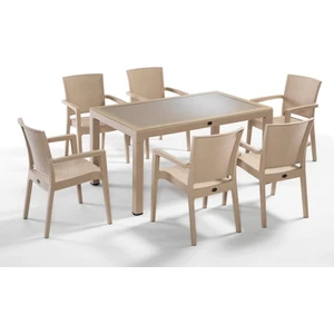 Rattan Camlı Takım 6 Sandalyeli 90*150