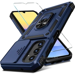 M.TK Moveteck Samsung Galaxy A35 Kılıf Kamera Korumalı Sürgülü Yüzüklü Armor Military Zırh Tank Standlı + 9h Ekran Koruma Camı