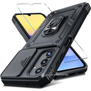 M.TK Moveteck Samsung Galaxy A15 Kılıf Kamera Korumalı Sürgülü Yüzüklü Armor Military Zırh Tank Standlı + 9h Ekran Koruma Camı