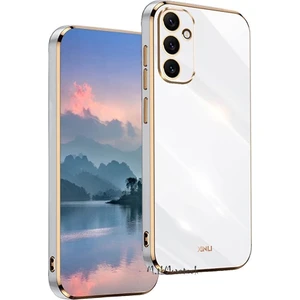 M.TK Moveteck Samsung Galaxy A15 Kılıf Kamera Korumalı Parlak Gold Kenarlı Altın Detaylı Yumuşak Silikon Kapak