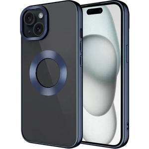 iPhone 15 Plus - Uyumlu Tek Kamera Çerçeveli Logo Gösteren Zore Omega Kapak-Lacivert