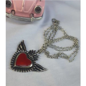 Dükkan Design Kırmızı Mineli Heart Wıngs Kolye