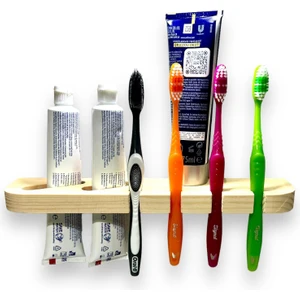 Ceren Wooden Ahşap Duvara Yapıştırılabilir Diş Fırçalık Diş Macunluk Diş Macunu Rafı Standı