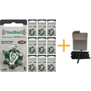 Yesmed Extra Power 312 Numara Işitme Cihazı Pili 10 Paket x 6 Adet 60 Adet Pil + Yesmed Waxstop Filtre