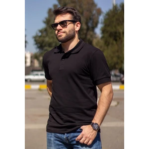 Erkek Siyah Rahat %100 Pamuk Ribana Kol Polo Yaka T-Shirt 24Eplypope