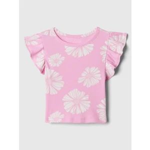 Kız Bebek Pembe Fırfır Kollu Desenli T-Shirt