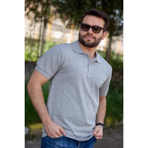 Erkek Gri Melanj Rahat %100 Pamuk Ribana Kol Polo Yaka T-Shirt 24Eplypope