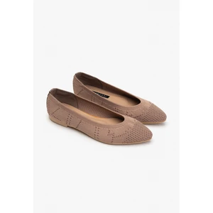Nişantaşı Shoes Betty Koyu Bej Triko Desenli Düz Taban Kadın Babet