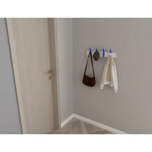 3 Boyutlu Hepsi Modern Duvar Kanca Askılık - 4 Adet Mavi Askılık - 50 cm Beyaz Mdflam - Model 103