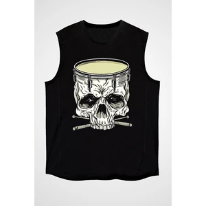 Bateri Kuru Kafa Siyah Unisex Kolsuz  Kesik Kol T-Shirt