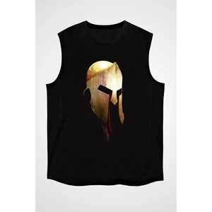 Spartalı Kaskı Siyah Unisex Kolsuz Tişört Kesik Kol T-Shirt