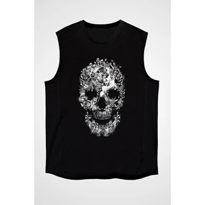 Kelebekli Kurukafa Siyah Unisex Kolsuz Tişört Kesik Kol T-Shirt