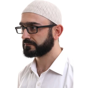 Krem Kışlık Çapraz Desenli Dokuma Takke
