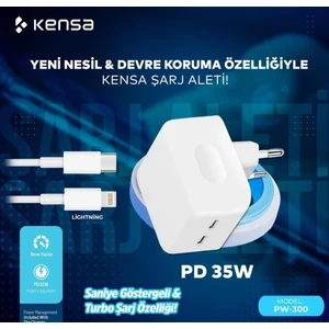 Şarj Cihazı Yeni Nesil Çift Type-C Çıkışlı 35 W . 35 W Başlık + Lighting (İphone Kablo )
