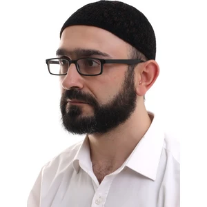 Siyah Kahve Hasır Desen Kışlık Kadife Namaz Takkesi