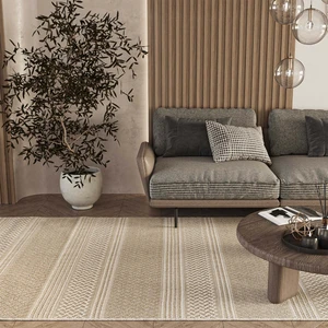 Cool Halı Elit 05 Bej Bukle Salon Halısı Hav Toz Vermez Mutfak Halısı Etnik Örgü Desen Modern Koridor Halısı Makine Dokuması Kesme Yolluk