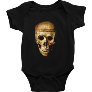 Gerçekçi Kurukafa Siyah Unisex Bebek Body - Zıbın