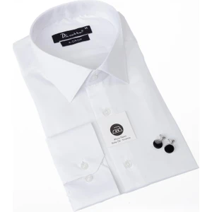 Beyaz Ekstra Büyük Yaka 4 Drop Rahat Kesim Micro Kumaş Kol Düğmeli Regular Fit Erkek Gömlek - 189-1-DC24W