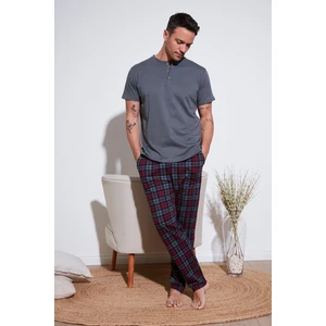 Ekoseli Pamuklu Beli Lastikli Regular Fit Kısa Kollu  Erkek Pijama Takımı 6572004