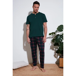 Ekoseli Pamuklu Beli Lastikli Regular Fit Kısa Kollu  Erkek Pijama Takımı 6572004