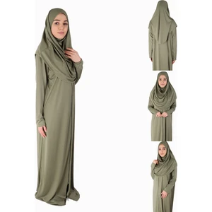 Zehranaz Namaz Elbisesi Açık Haki Fermuarlı Namaz Elbisesi2