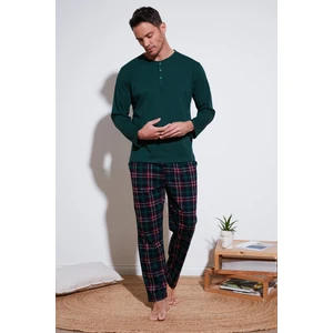 Ekoseli Pamuklu Beli Lastikli Regular Fit Uzun Kollu  Erkek Pijama Takımı 6572003