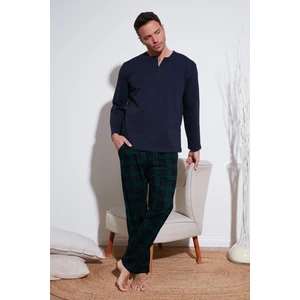 Ekoseli Pamuklu Beli Lastikli Regular Fit Uzun Kollu  Erkek Pijama Takımı 6572003