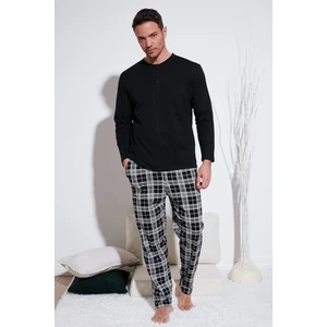 Ekoseli Pamuklu Beli Lastikli Regular Fit Uzun Kollu  Erkek Pijama Takımı 6572003