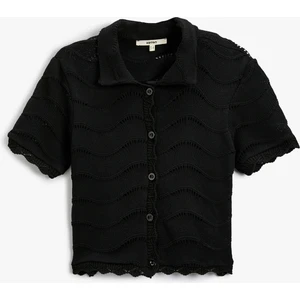 Triko Hırka Kısa Kollu Düğmeli Dokulu