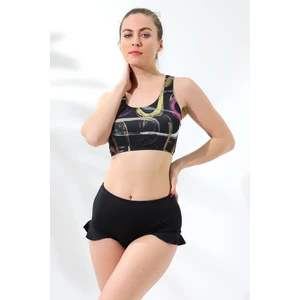 Aykum,yüksek Bel Badi Bikini Takımı Fırfırlı Alt Kısmı Astarlı